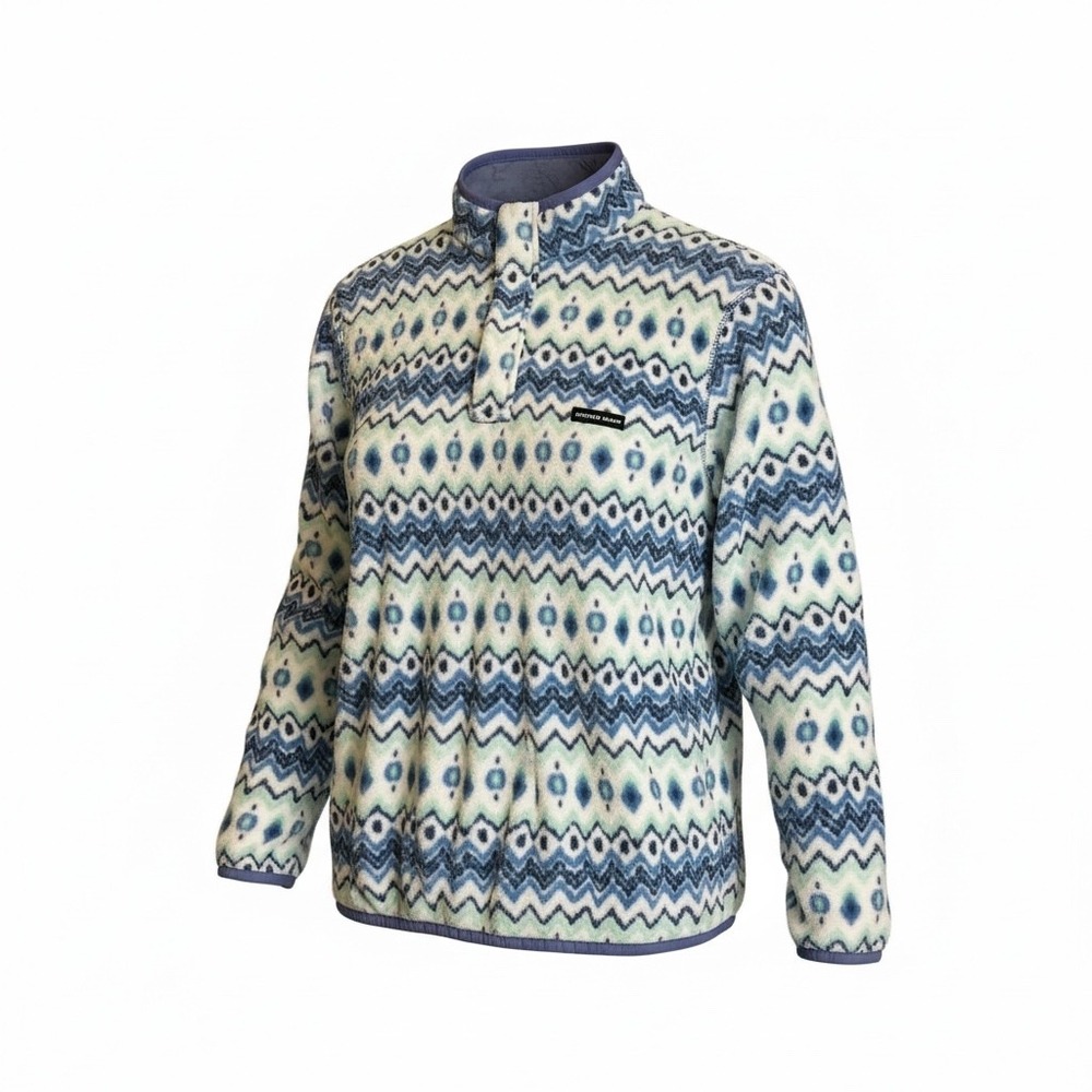 Southern Marsh Womens Fleece Pullover M Blue Ikat Geometric Quarter Zip Soft